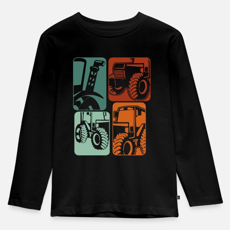 Traktor Retro Treckerfahrer Trecker - Kinder Premium Bio Langarmshirt - Schwarz