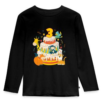 3ème anniversaire gâteau animaux fête cadeau 3 ans - T-shirt manches longues Premium Enfant - noir - Devant - AI Model Kid Male (0cm)