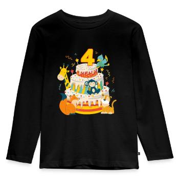 4ème anniversaire gâteau animaux fête cadeau 4 ans - T-shirt manches longues Premium Enfant - noir - Devant - AI Model Kid Male (0cm)
