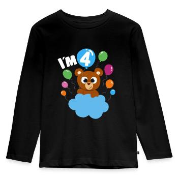 Birthday Teddy Bear 4 Years Old Bday Party Gift - Kinder Premium Bio Langarmshirt - Schwarz - Vorne - AI Model Kid Male (0cm)