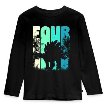 Stegosaurus 4 ans garçon 4ème anniversaire rétro - T-shirt manches longues Premium Enfant - noir - Devant - AI Model Kid Male (0cm)