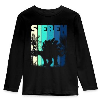 Stegosaurus 7 Jahre Alt Junge 7. Geburtstag Retro - Kinder Premium Bio Langarmshirt - Schwarz - Vorne - AI Model Kid Male (0cm)