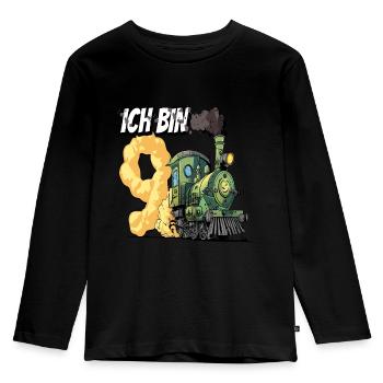 Ich bin 9 - 9. Geburtstag Zug Dampflok - Kinder Premium Bio Langarmshirt - Schwarz - Vorne - AI Model Kid Male (0cm)
