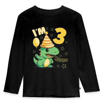 Dinosaur Birthday Party 3 Year Old Boy 3 Yrs Gift - Kids' Premium Longsleeve Shirt - black - Front - AI Model Kid Male (0cm)