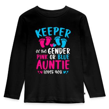 Keeper Of The Gender Pink Or Blue Auntie Loves You - Kids' Premium Longsleeve Shirt - black - Front - AI Model Kid Male (0cm)