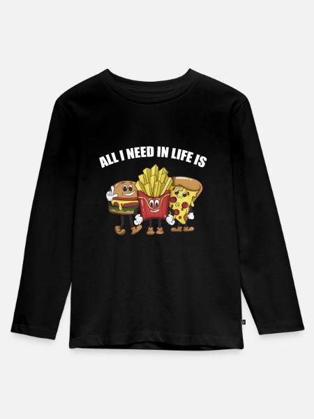 Burger Pommes Pizza - Kinder Premium Bio Langarmshirt - Schwarz