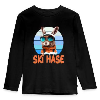 Skihase Skifahren Skifahrn Skihaserl - Kinder Premium Bio Langarmshirt - Schwarz - Vorne - AI Model Kid Male (0cm)