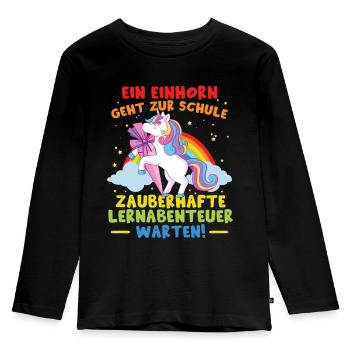 Ein Einhorn Geht Zur Schule Schulkind - Kinder Premium Bio Langarmshirt - Schwarz - Vorne - AI Model Kid Male (0cm)