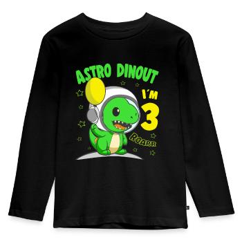 3 ans Birthday Boy Astro Dinout - 3ème B-Day - T-shirt manches longues Premium Enfant - noir - Devant - AI Model Kid Male (0cm)