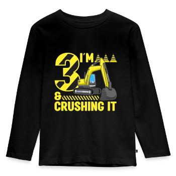Construction Party 3rd Birthday 3 Years Old Digger - Kinder Premium Bio Langarmshirt - Schwarz - Vorne - AI Model Kid Male (0cm)
