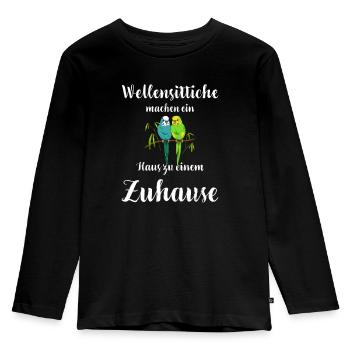 Wellensittich I Sittich Vogel Budgie Motiv für - Kinder Premium Bio Langarmshirt - Schwarz - Vorne - AI Model Kid Male (0cm)