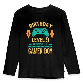 Nine 9yr BDay Son Boy Funny Gamer 9th 9 Year Old - Kids' Premium Longsleeve Shirt - black - Front - AI Model Kid Male (0cm)