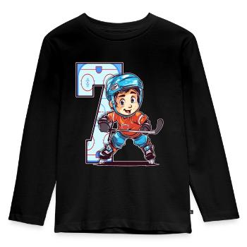 Anniversaire de hockey sur glace - 7 ans Garçon - 7. - T-shirt manches longues Premium Enfant - noir - Devant - AI Model Kid Male (0cm)