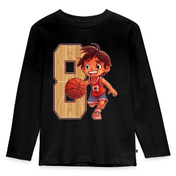 Basketball Anniversaire - 8 ans Garçon - 8. - T-shirt manches longues Premium Enfant - noir - Devant - AI Model Kid Male (0cm)
