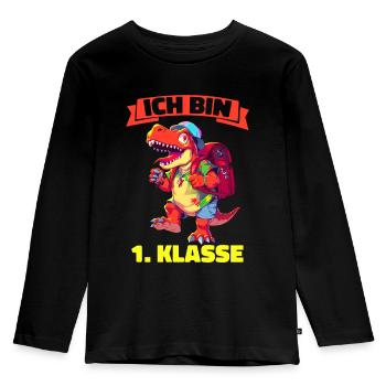 Ich Bin 1. Klasse Einschulung Dino Dinosaurier - Kinder Premium Bio Langarmshirt - Schwarz - Vorne - AI Model Kid Male (0cm)