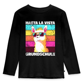 Hasta La Vista Grundschule 5. KLasse Lama Alpaka - Kinder Premium Bio Langarmshirt - Schwarz - Vorne - AI Model Kid Male (0cm)
