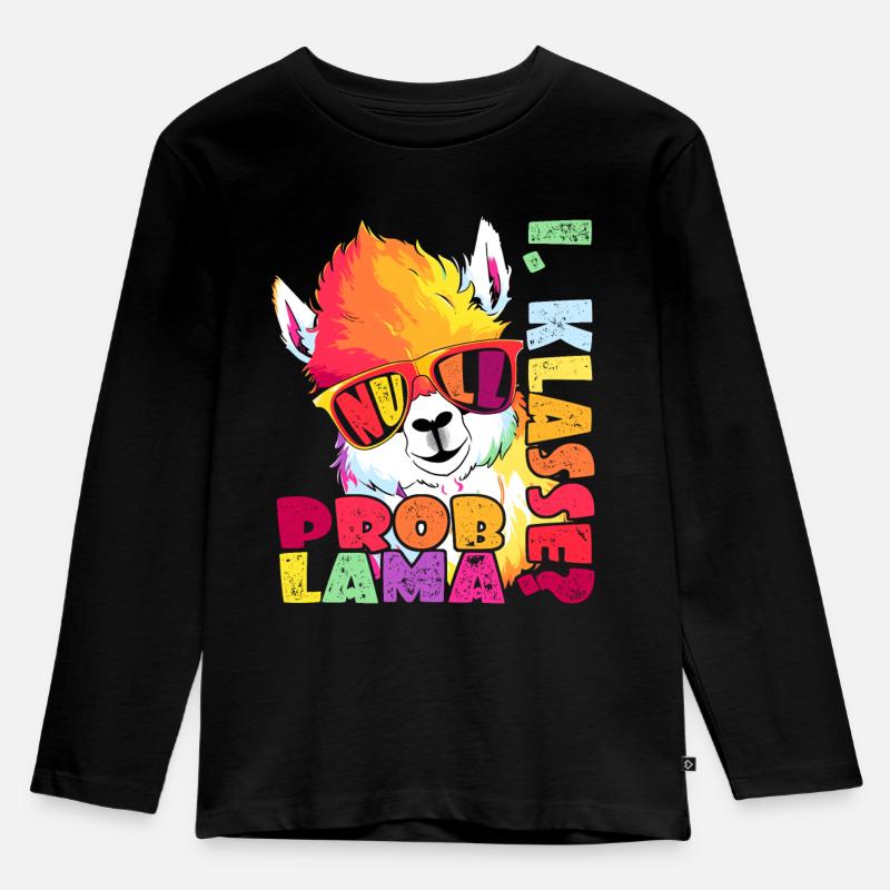 1. Klasse Null Problama Lama Alpaka Einschulung - Kinder Premium Bio Langarmshirt - Schwarz