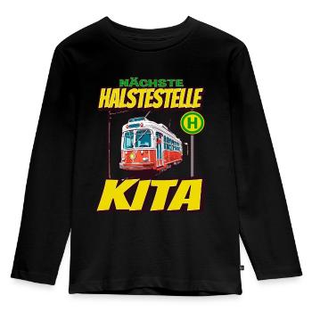 Nächste Haltestelle Kindergarten - Kids - Kinder Premium Bio Langarmshirt - Schwarz - Vorne - AI Model Kid Male (0cm)