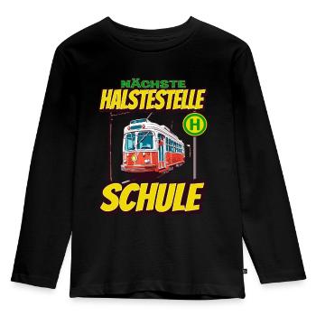 Nächste Haltestelle Grundschule - Kids Straßenbahn - Kinder Premium Bio Langarmshirt - Schwarz - Vorne - AI Model Kid Male (0cm)