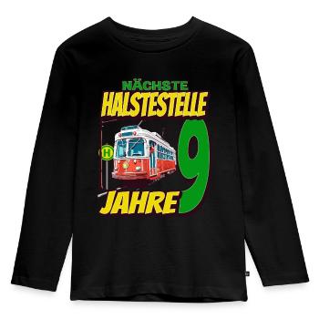 Ich Bin 9 Straßenbahnen - Straßenbahn - Kinder Premium Bio Langarmshirt - Schwarz - Vorne - AI Model Kid Male (0cm)
