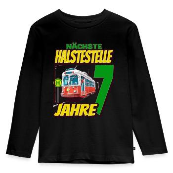 Ich Bin 7 Straßenbahnen - Straßenbahn - Kinder Premium Bio Langarmshirt - Schwarz - Vorne - AI Model Kid Male (0cm)