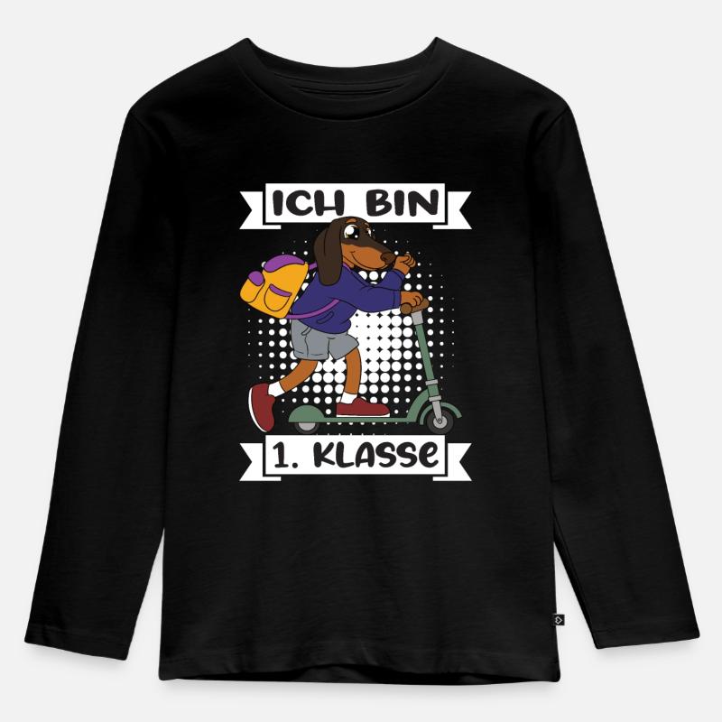Ich Bin 1 Klasse Einschulung Schulanfang - Kinder Premium Bio Langarmshirt - Schwarz
