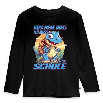 Aus dem Weg Ich muss in die Schule - Dinosaurier - Kinder Premium Bio Langarmshirt - Schwarz - Vorne - AI Model Kid Male (0cm)