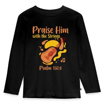 Praise Him With The Strings 4 - Kinder Premium Bio Langarmshirt - Schwarz - Vorne - AI Model Kid Male (0cm)
