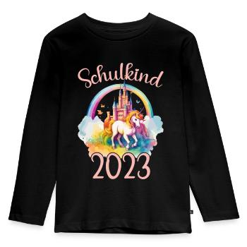 Schulkind 2023 Einschulung Einhorn Schule Schüler - Kinder Premium Bio Langarmshirt - Schwarz - Vorne - AI Model Kid Male (0cm)