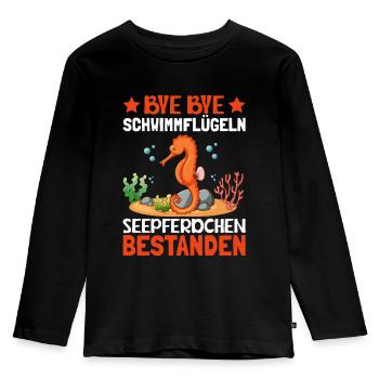 Bye Bye Schwimmflügeln Seepferdchen Bestanden - Kinder Premium Bio Langarmshirt - Schwarz - Vorne - AI Model Kid Male (0cm)