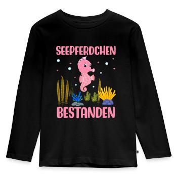 Seepferdchen bestanden Schwimmkurs - Kinder Premium Bio Langarmshirt - Schwarz - Vorne - AI Model Kid Male (0cm)