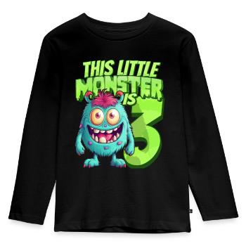 Ce petit monstre a 3 - trois ans - 3. - T-shirt manches longues Premium Enfant - noir - Devant - AI Model Kid Male (0cm)