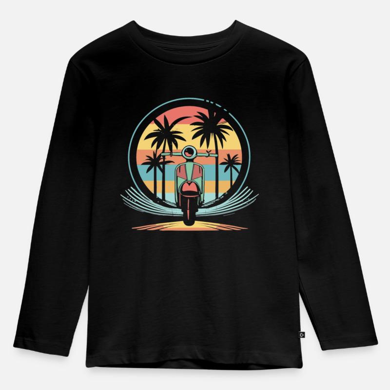 Scooter Motorroller Mofa Moped Roller - Kinder Premium Bio Langarmshirt - Schwarz