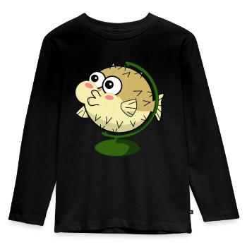 Funny puffer fish - Kids' Premium Longsleeve Shirt - black - Front - AI Model Kid Male (0cm)