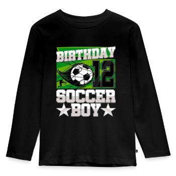 12e anniversaire Garçon Soccer 12 ans Cadeaux - T-shirt manches longues Premium Enfant - noir - Devant - AI Model Kid Male (0cm)