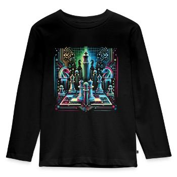 Leuchtendes Neon-Schach-Design - Kinder Premium Bio Langarmshirt - Schwarz - Vorne - AI Model Kid Male (0cm)