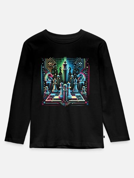 Leuchtendes Neon-Schach-Design - Kinder Premium Bio Langarmshirt - Schwarz
