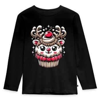 Reindeer Delicacy: Sweet Christmas Cupcake - Kids' Premium Longsleeve Shirt - black - Front - AI Model Kid Male (0cm)