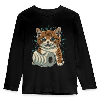 Rouleaux de papier tumbling : Chat espiègle - T-shirt manches longues Premium Enfant - noir - Devant - AI Model Kid Male (0cm)