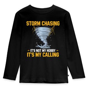 Sturmjäger Sprüche | Gewitter Meteorologe Geschenk - Kinder Premium Bio Langarmshirt - Schwarz - Vorne - AI Model Kid Male (0cm)