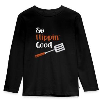 So Flippin' Good Spatula Puns Utensil - Kids' Premium Longsleeve Shirt - black - Front - AI Model Kid Male (0cm)