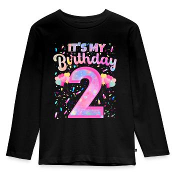 Mon 2ème anniversaire 2 ans fille cadeau deux - T-shirt manches longues Premium Enfant - noir - Devant - AI Model Kid Male (0cm)