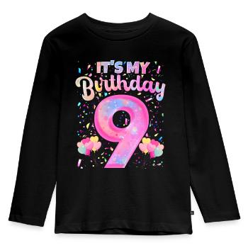 Mon 9e anniversaire 9 ans fille cadeau neuf - T-shirt manches longues Premium Enfant - noir - Devant - AI Model Kid Male (0cm)
