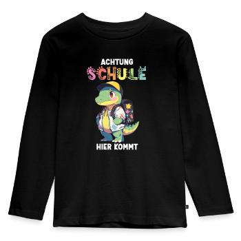 Dino Einschulung Personalisierbar Name Schule - Kinder Premium Bio Langarmshirt - Schwarz - Vorne - AI Model Kid Male (0cm)