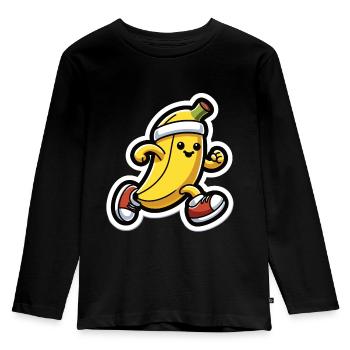 Banana at a running pace - Kids' Premium Longsleeve Shirt - black - Front - AI Model Kid Male (0cm)