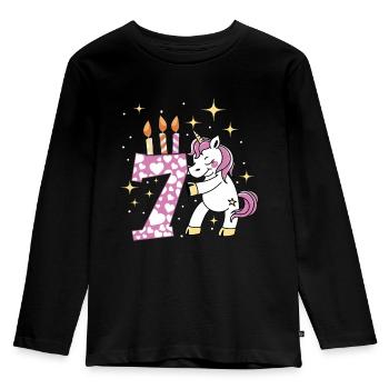 7. Geburtstag Kind 7 Jahre Alt Einhorn Geschenk - Kinder Premium Bio Langarmshirt - Schwarz - Vorne - AI Model Kid Male (0cm)