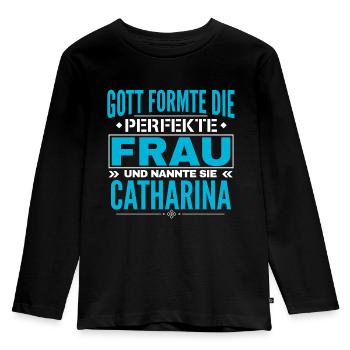 Catharina Name Design - Kinder Premium Bio Langarmshirt - Schwarz - Vorne - AI Model Kid Male (0cm)