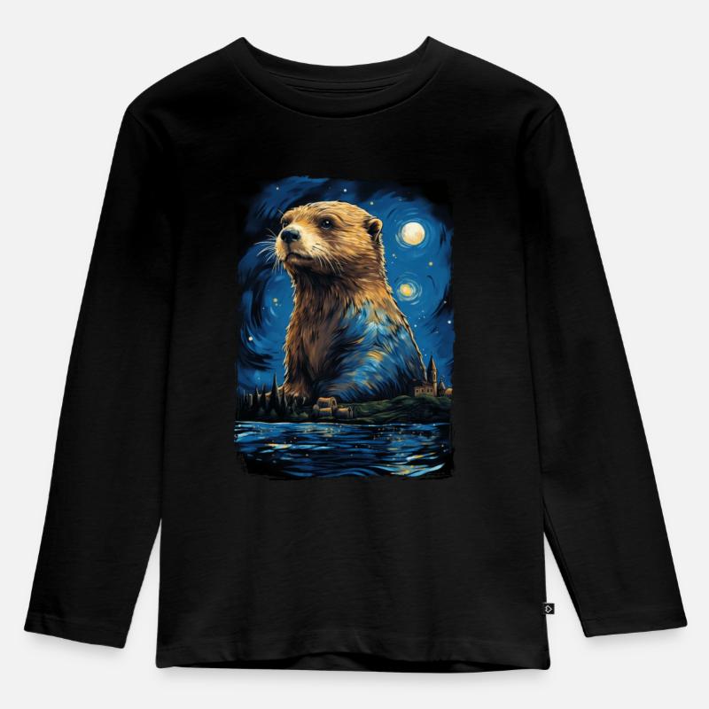 Otter Starry Night - Kinder Premium Bio Langarmshirt - Schwarz