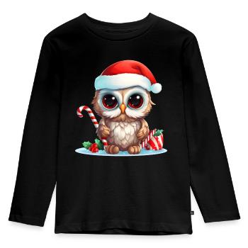 Weihnachten Eule - Kinder Premium Bio Langarmshirt - Schwarz - Vorne - AI Model Kid Male (0cm)