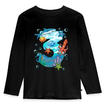 3e anniversaire créatures marines - T-shirt manches longues Premium Enfant - noir - Devant - AI Model Kid Male (0cm)